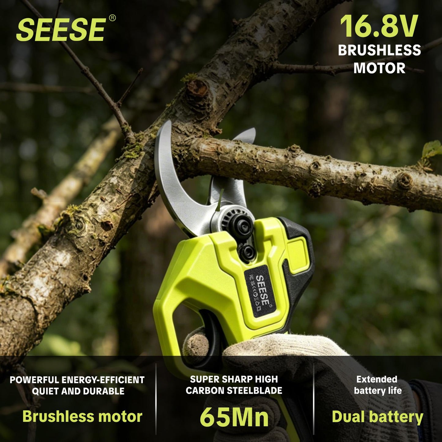 Cordless Electric Pruning Shears for Gardening, 1.25‑Inch Cutting Capacity Brushless Power Pruner with Dual 21V Batteries, Ideal for Tree & Flower Trimming