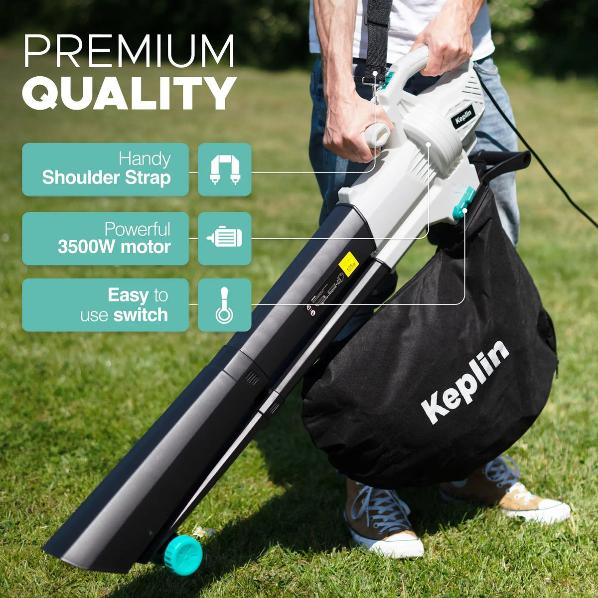 3‑in‑1 Leaf Blower, Garden Vacuum & Mulcher, 3500W Electric Leaf Cleaner with 35L Collection Bag, 10M Power Cord, Shoulder Strap & Wheels, for Garden Patio Leaves and Debris, 1‑Year Warranty
