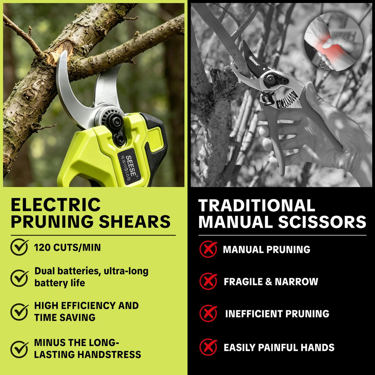 Cordless Electric Pruning Shears for Gardening, 1.25‑Inch Cutting Capacity Brushless Power Pruner with Dual 21V Batteries, Ideal for Tree & Flower Trimming