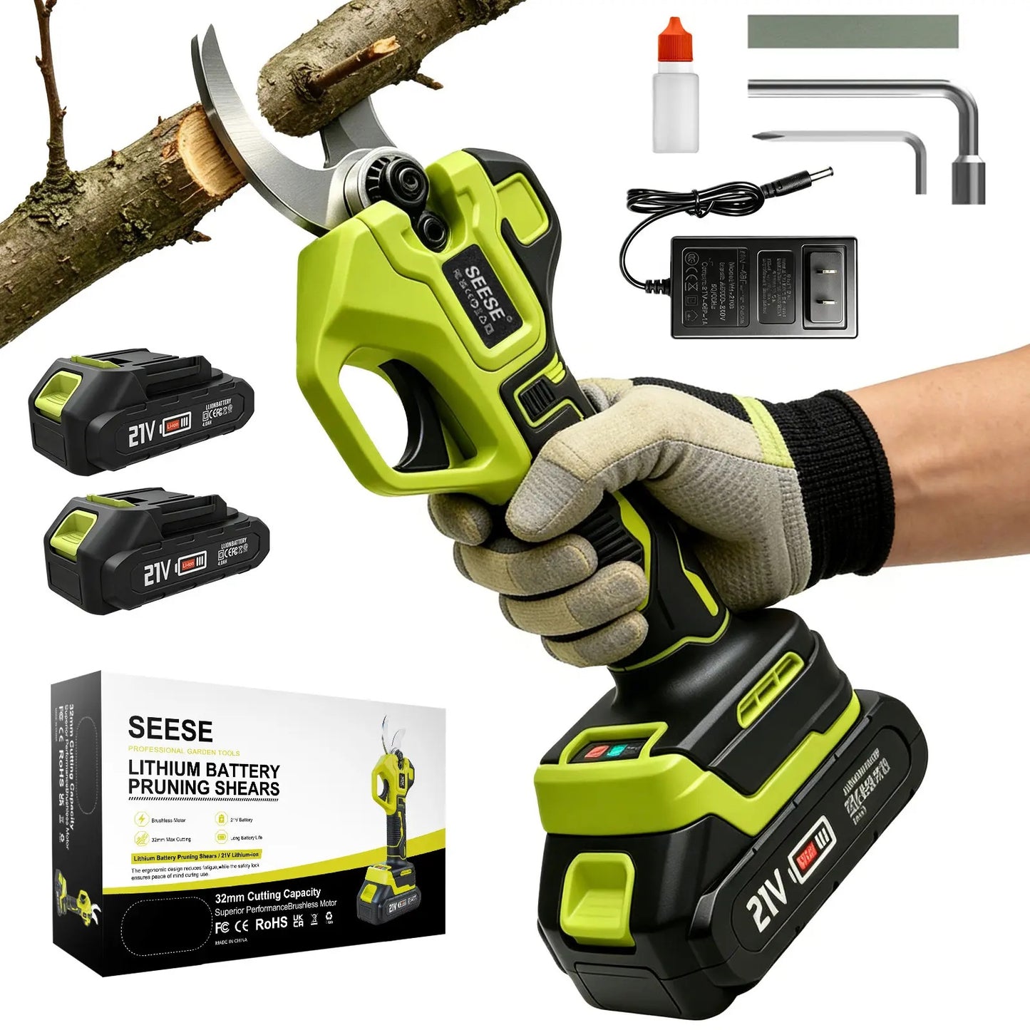 Cordless Electric Pruning Shears for Gardening, 1.25‑Inch Cutting Capacity Brushless Power Pruner with Dual 21V Batteries, Ideal for Tree & Flower Trimming